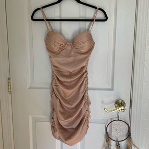 Ruched Satin Mini Dress in Rose Gold “always you” size 6